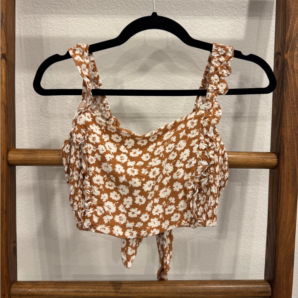Floral Tie-Front Crop Top & Skirt - Rust/White